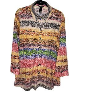 ALI MILES Tunic Blouse Cheetah Stripe Long Sleeve Button Front Women 1X Colorful